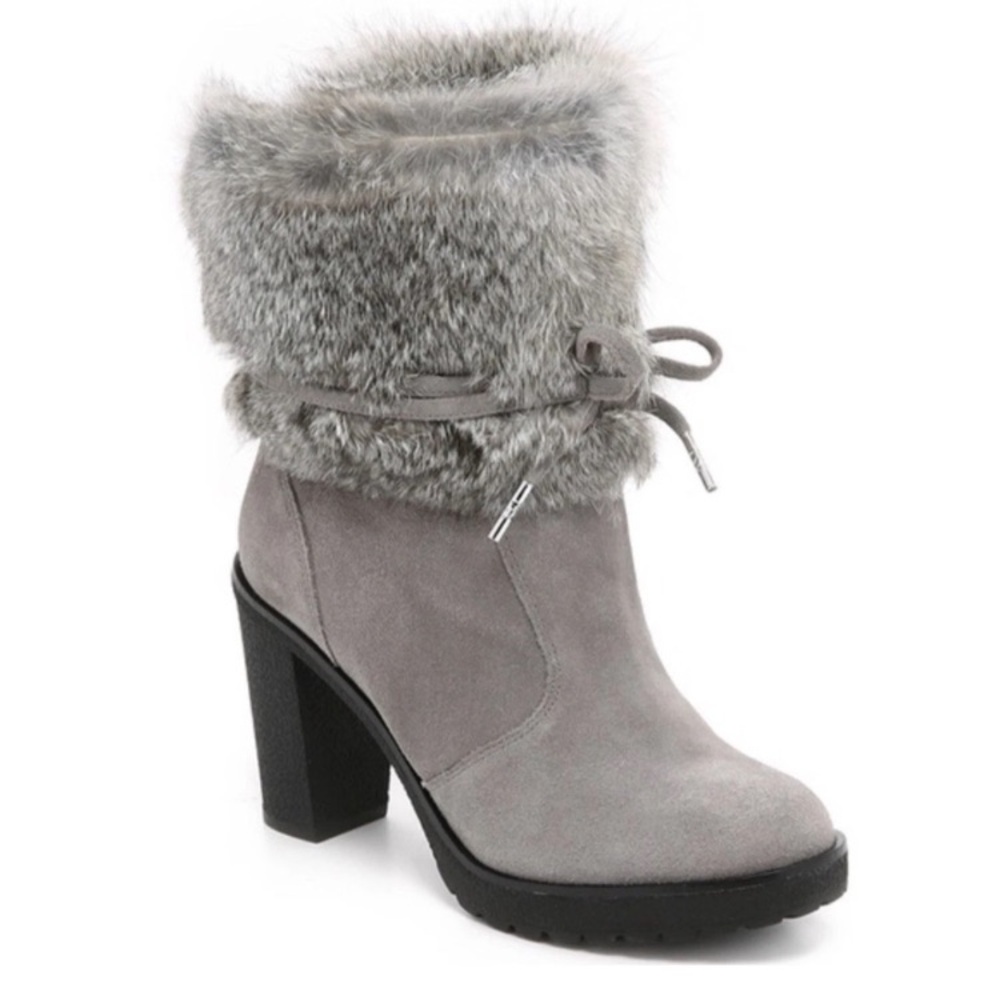 Michael Kors Gray Heeled Boots with Fur Trim